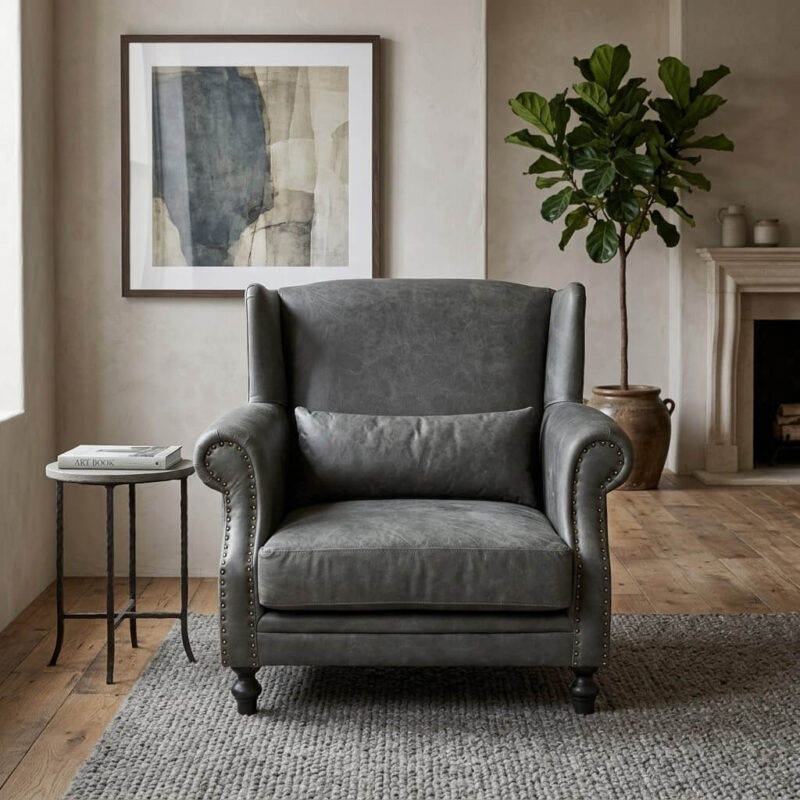 Kensington Wingback Chair – Traditional Dark Grey Accent Chair