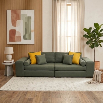 Bently Modular Sofa – Linen 2-Seater with Scatter & Bolster Cushions