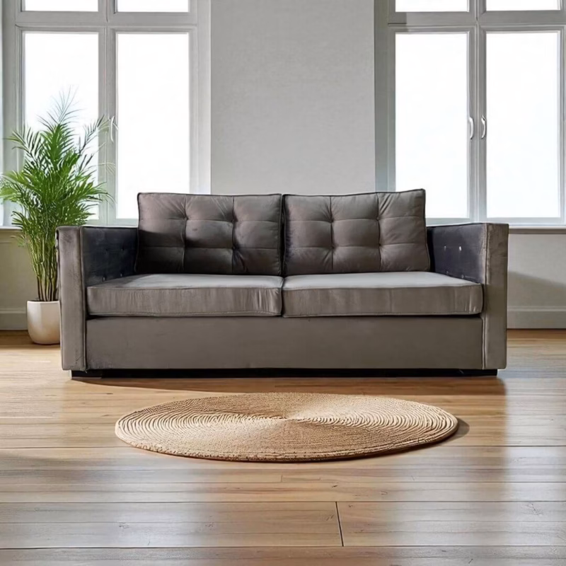 Back view of Rivington 2-seater couch in light grey velvet finish