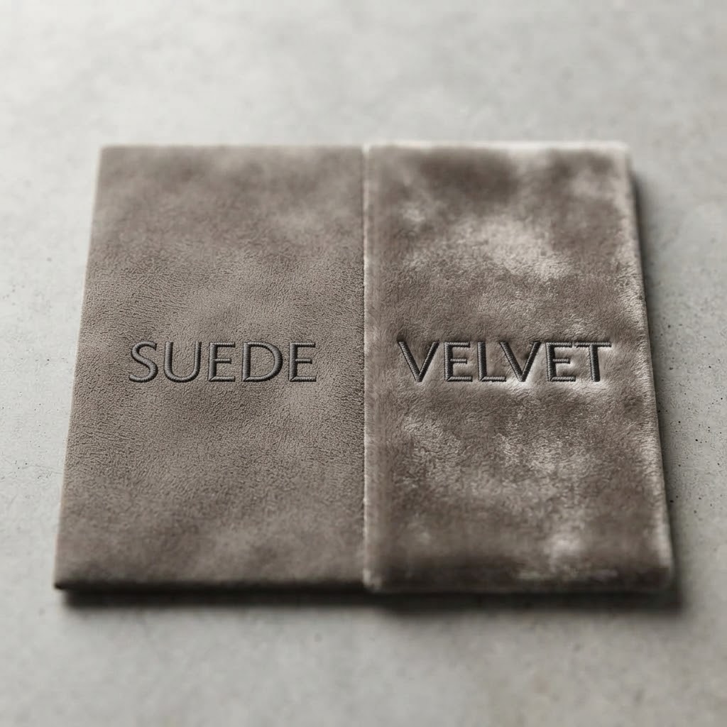 suede vs. velvet material both grey of colour